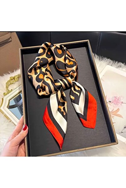 Accessories Hei Leopard Red Patterned Stylish Silk-Look Women's Accessory Scarf Foulard