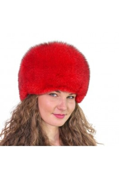 PFA CIOCARLAN ELENA Leather and fox fur hat, red, CF101 56 cm