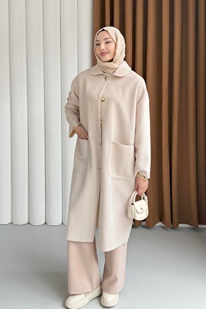 nizzell Women's Oversized Peter Pan collar Thai Feather Unlined Coat – Stylish Winter Model Black/Beige