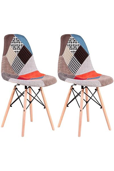 AWF AL WADI FURNITURE Sliko Eames 1 Round MDF Dining Table + 2 Patchwork Cushioned Chairs Dining Set - White