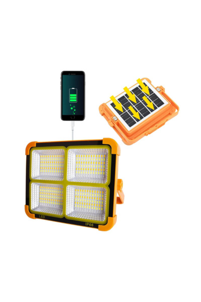 Denx Rechargeable LED Work Light with Solar Panel, Portable Outdoor Floodlight