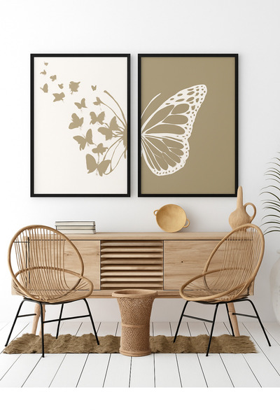 NT Handmade Laminated Framed Pvc Protected Set of 2 Abstract Butterfly Pattern Uv Printing Mdf Wall Painting