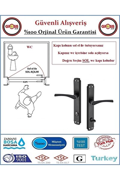 GrossAVM Bravo Wc Banyo Kapı Kolu - Mat Siyah - 1 Takım Ön ve Arka - Sol