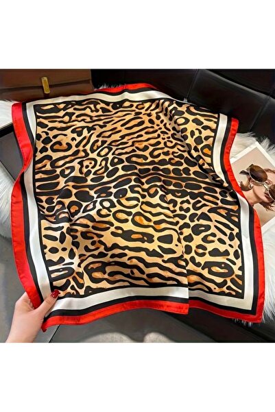 Accessories Hei Leopard Red Patterned Stylish Silk-Look Women's Accessory Scarf Foulard