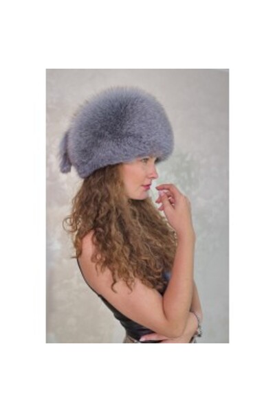 PFA CIOCARLAN ELENA Women's leather and fox fur hat, gray, CF102 56 cm