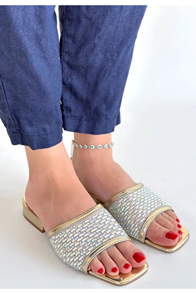 ALFA AKSESUAR 03 Ortu gold skin embroidered slippers