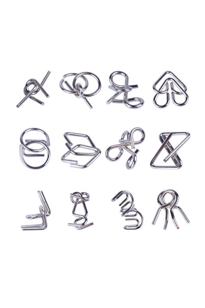 algoshop Set de puzzle-uri 3D educative și interactive, 12 jocuri din metal, pentru copii și adolescenți