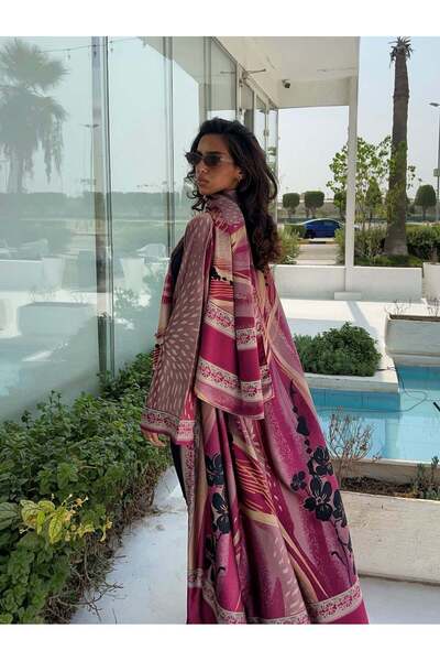 AYA عباية حرير مطبوع جاكار وردي