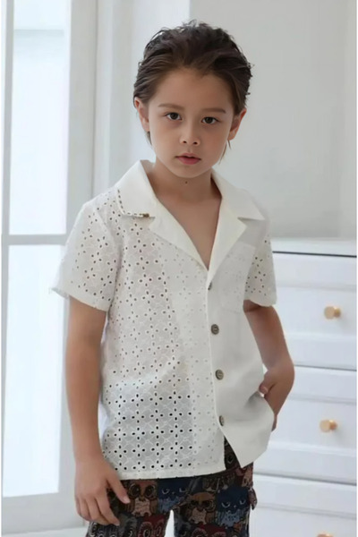 Alesaei-mondo tondo Boys' white perforated shirt 4118