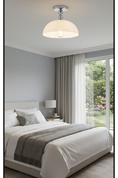 demet habek mylights Modern Krom Detaylı Mat Opal Cam Başlık Yarı Sıvaüstü Fl...