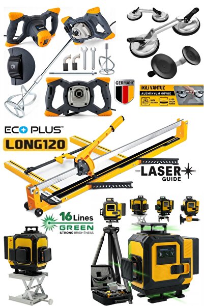 stilmax EcoPlus4 Seramik Usta Seti: 120mm Seramik Kesme - 2'li Vantuz - Boya Karıştırıcı - 16 Çizgi Lazer