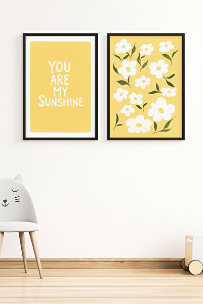 NT Handmade Laminated Framed Pvc Protected Set of 2 Yellow Floral Pattern Uv Printing Mdf Wall Painting