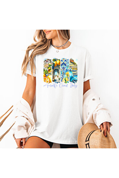 DD Secret Tricou de dama oversize din bumbac 100% cu imprimeu ITALY