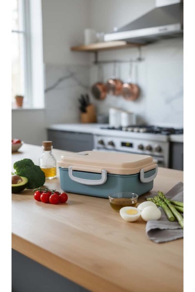 Titiz Beslenme Yemek Kabı 2 Bölmeli Paslanmaz Çelik Mavi