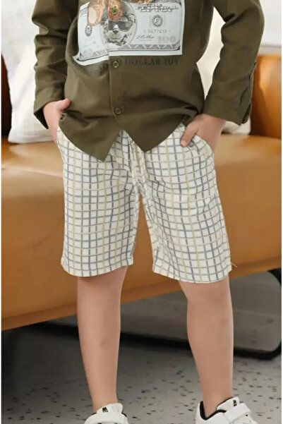 Alesaei-mondo tondo Boys' green checkered shorts 4124