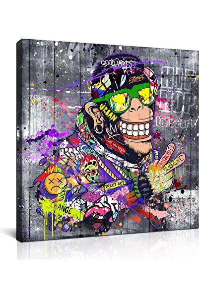 Today Idea لوحة فنية جدارية من قماش الجرافيتي لقرد بانكسي، مقاس 20 × 20 بوصة