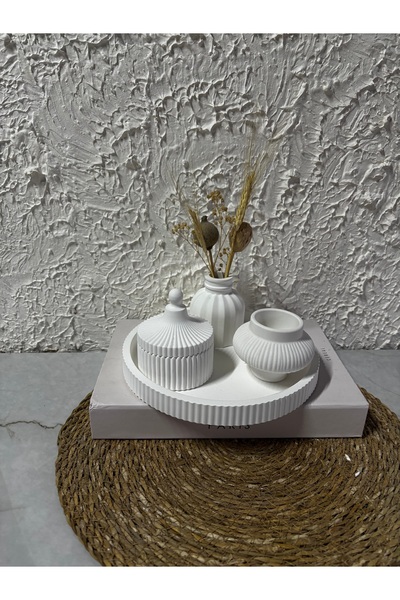 Zigzag Home Decorative 4-Piece Striped Tray Vase Candle Holder Box Set with Lid Bohemian Style Flower Vase