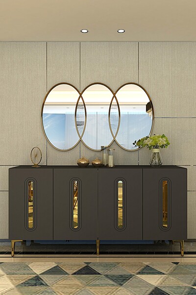 CENEYRA KA1520AG RANY150 KONSOL, TV SEHPASI, KAHVE KÖŞESİ ANTRASİT-GOLD 150cm