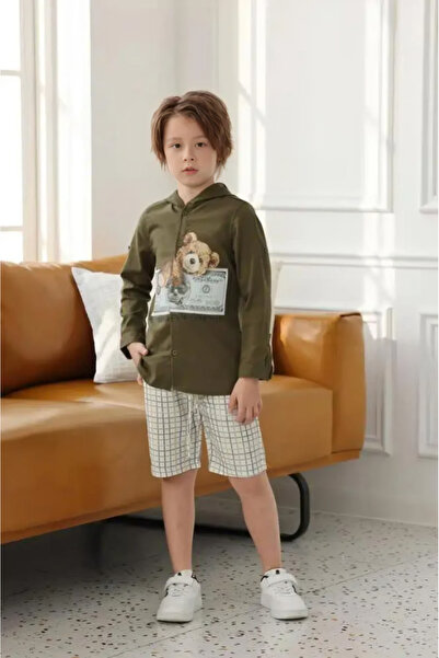 Alesaei-mondo tondo Boys' green checkered shorts 4124