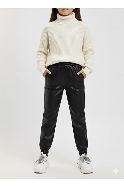 Masal Dünyası Bursa Girls' Leather Pants with Side Pockets