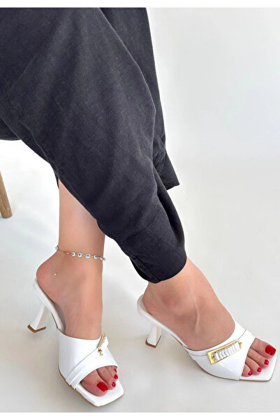 ALFA AKSESUAR 03 Sief white patent leather high heel slippers