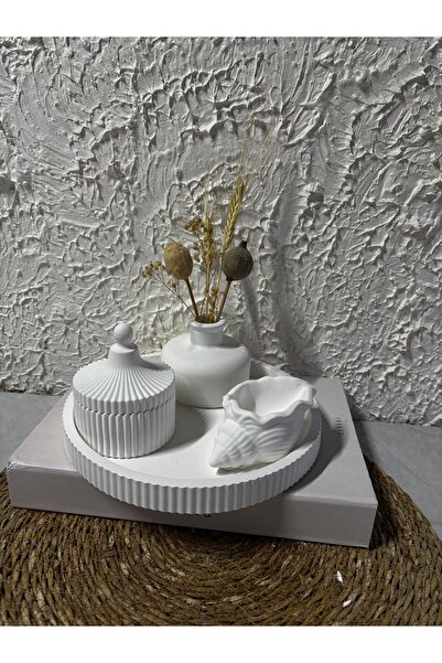 Zigzag Home Decorative 4-Piece Striped Tray Vase Candle Holder Box Set with Lid Bohemian Style Flower Vase