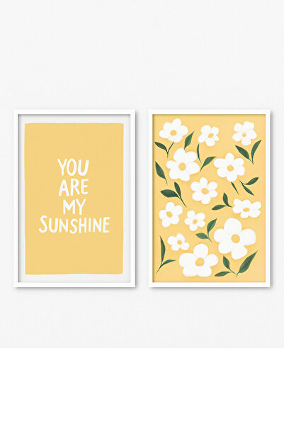 NT Handmade Laminated Framed Pvc Protected Set of 2 Yellow Floral Pattern Uv Printing Mdf Wall Painting