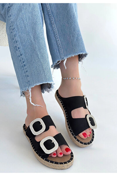 ALFA AKSESUAR 03 Hertas black nubuck buckle slippers