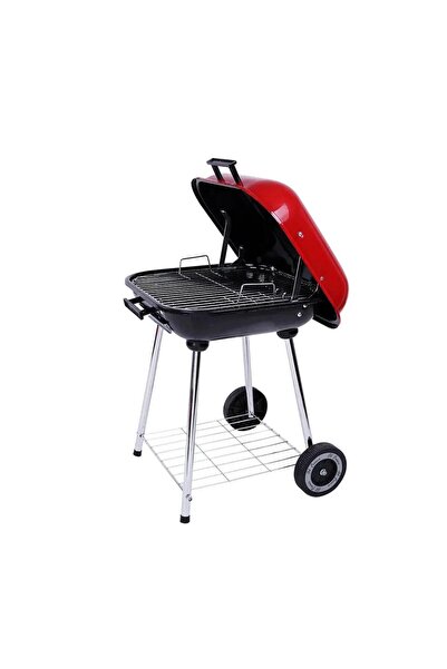 Tradeo Portable Charcoal BBQ Grill with Lid & Wheels – Red/Black