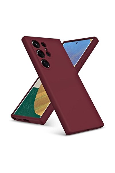 HANPORIUM حافظة سيليكون متوافقة مع هاتف سامسونج جالاكسي S21 الترا - غطاء حماية للكاميرا بلون باستيل - أحمر داكن