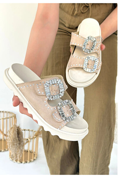 ALFA AKSESUAR 03 Juana Beige Nubuck Stone Slippers