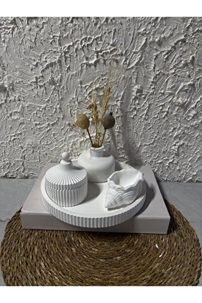 Zigzag Home Decorative 4-Piece Striped Tray Vase Candle Holder Box Set with Lid Bohemian Style Flower Vase