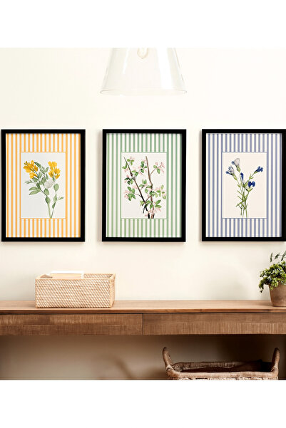 NT Handmade Laminated Framed Pvc Protected 3-Piece Colorful Striped Floral Pattern Uv Printing Mdf Wall Painting Set