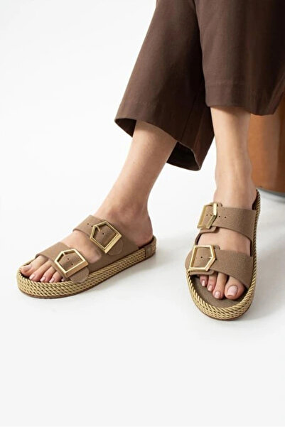 ALFA AKSESUAR 03 Loera Mink Nubuck Double Buckle Slippers