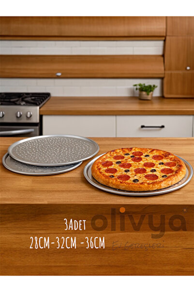 OLİVYA 3LÜ Delikli Pizza Tepsisi Lahmacun Pide Pişirme
