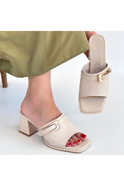 ALFA AKSESUAR 03 Ziva Beige Skin Heeled Slippers