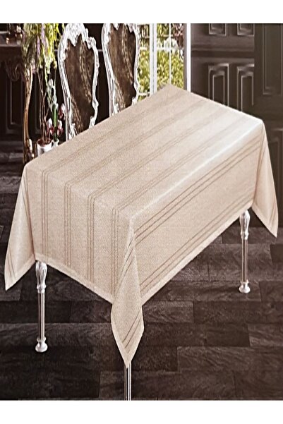 w white stars sports & wear Luxury Table Cloth - Stain Resistant - 160X220 cm Ecru with Korvver Stripes