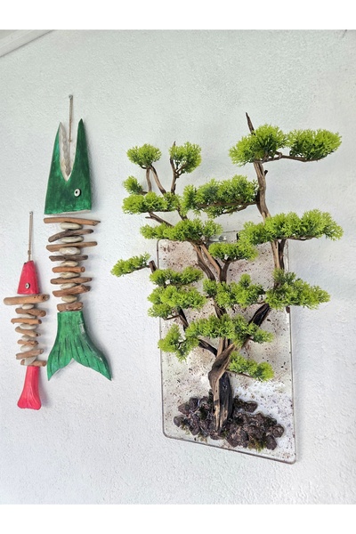 Decoroon El Yapımı Duvar Bonsai – Doğal Dal ve Şoklanmış Yosun Duvar Dekoru