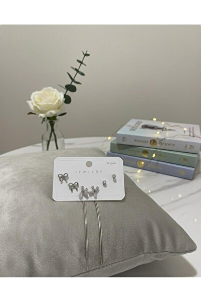 AYSA TAKI Kurdele Taşlı 3'lü Çelik Küpe Seti