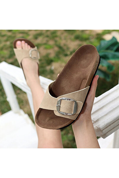 ALFA AKSESUAR 03 Zooy Beige Nubuck Slippers