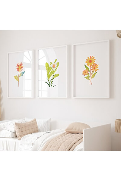 NT Handmade Laminated Framed Pvc Protected 3-Piece Minimalist Floral Pattern Uv Printing Mdf Wall Painting Set