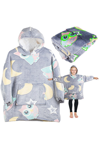 TECOS Children's blanket, sweatshirt type, Tecos®, universal size, pocket, phosphorescent elements, gray