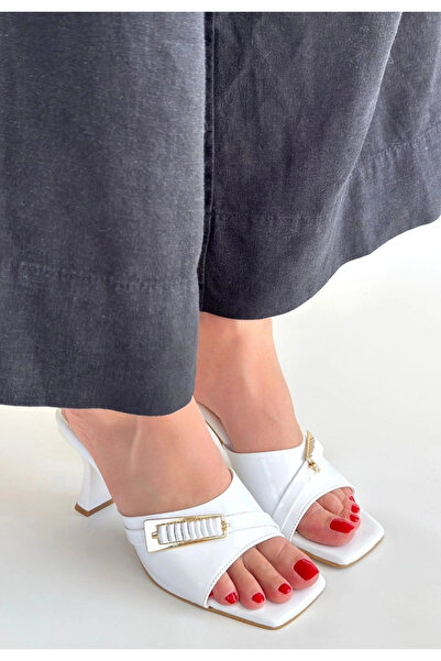 ALFA AKSESUAR 03 Sief white patent leather high heel slippers