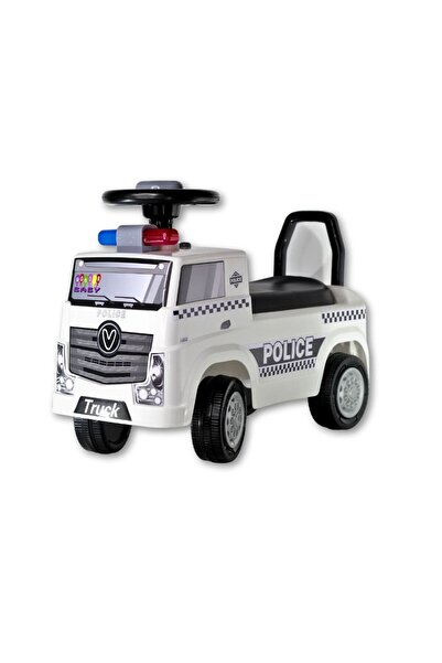Toybox Kids Ride-On Police Truck Push Car – Style with Steering Wheel & Backrest - White