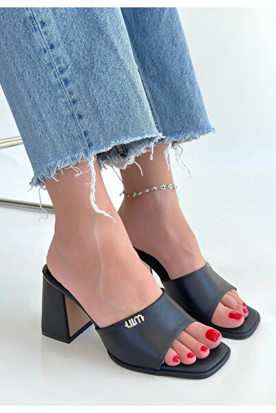 ALFA AKSESUAR 03 Miyon black leather high heel slippers