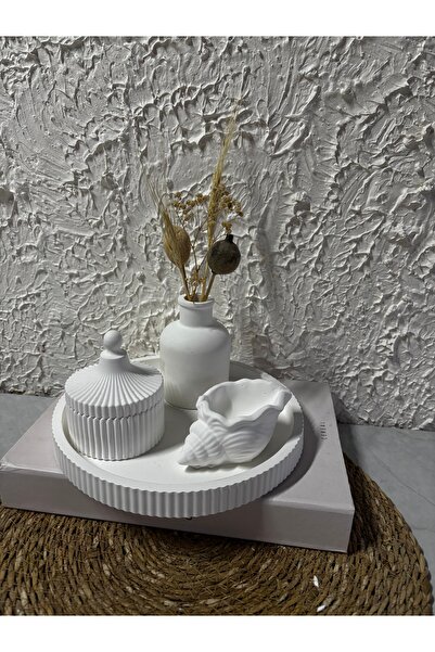Zigzag Home Set de 4 vaze decorative cu tăvi cu dungi, suport pentru lumânări din scoici de mare, set cutie cu capac, vază cu flori în stil boem