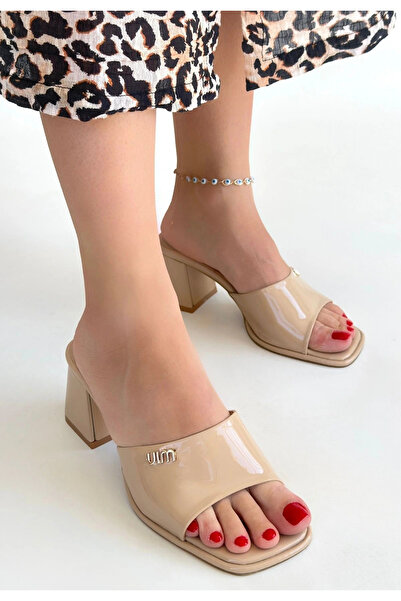 ALFA AKSESUAR 03 Miyon bej patent leather high heel slippers