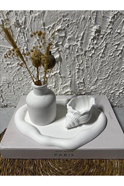 Zigzag Home Set decorativ de 3 bucăți de farfurie și vază pentru lumânări, design în stil boem, set de 3