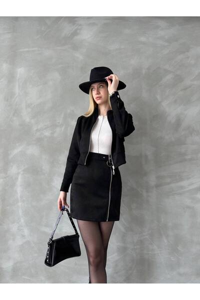 SETA FASHION Süet Dik Yaka Fermuarlı Kısa Mont Ceket