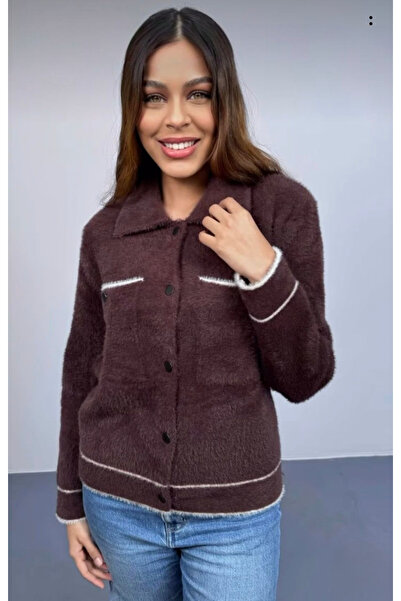 JM Bearded Knitwear Cardigan with Shirt Collar and Pocket Detail